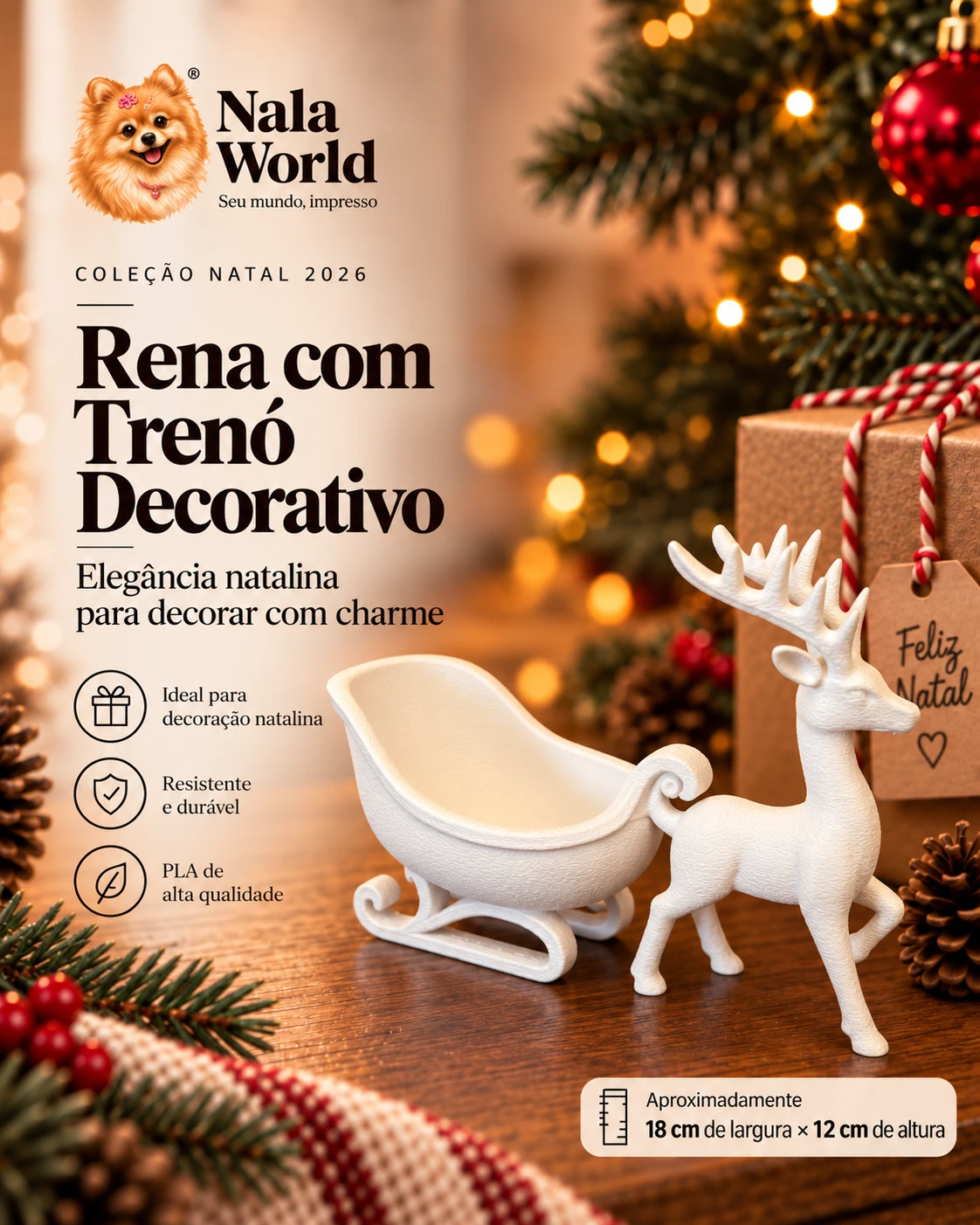 Rena com Trenó Decorativo