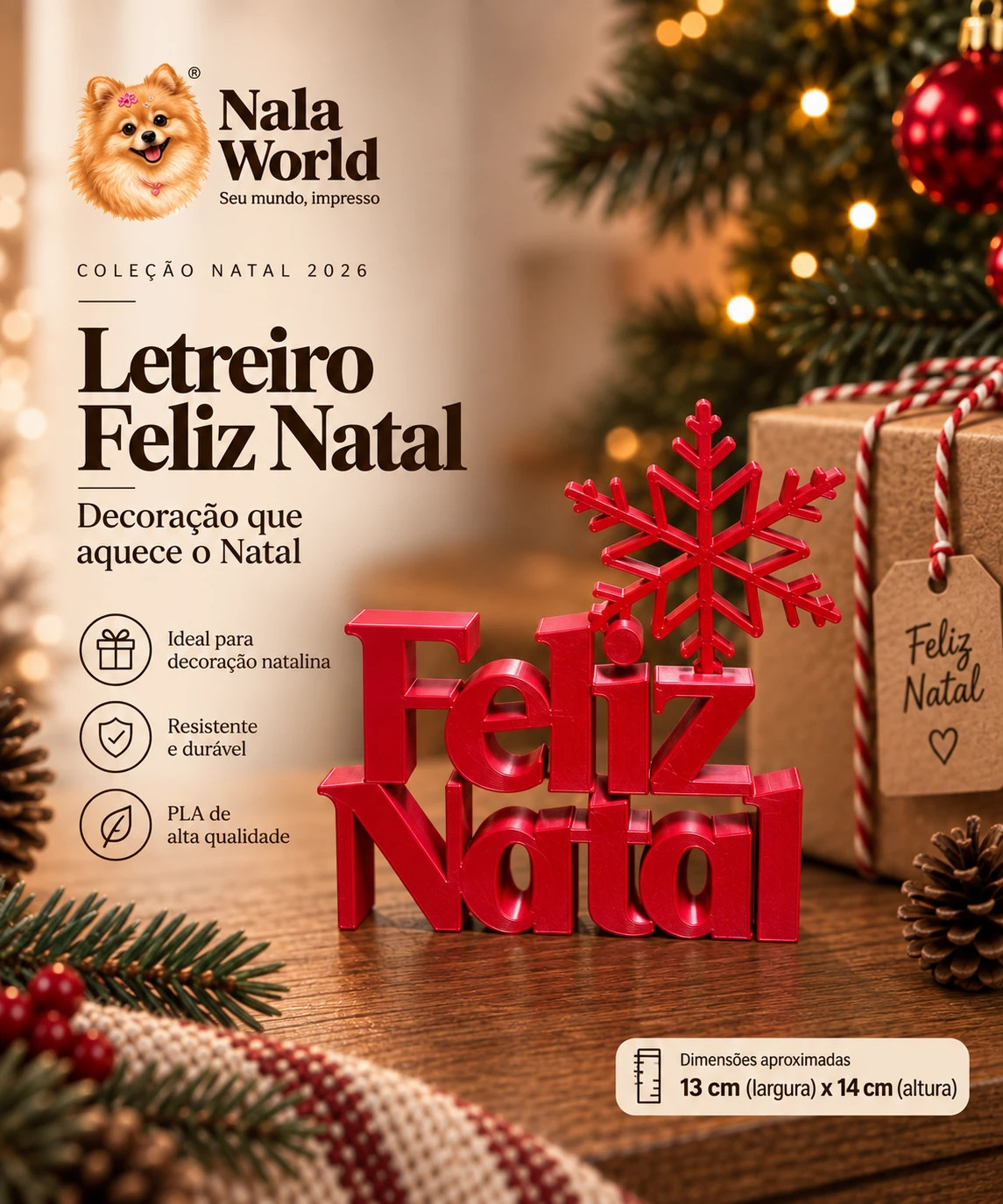 Letreiro Feliz Natal com Floco de Neve